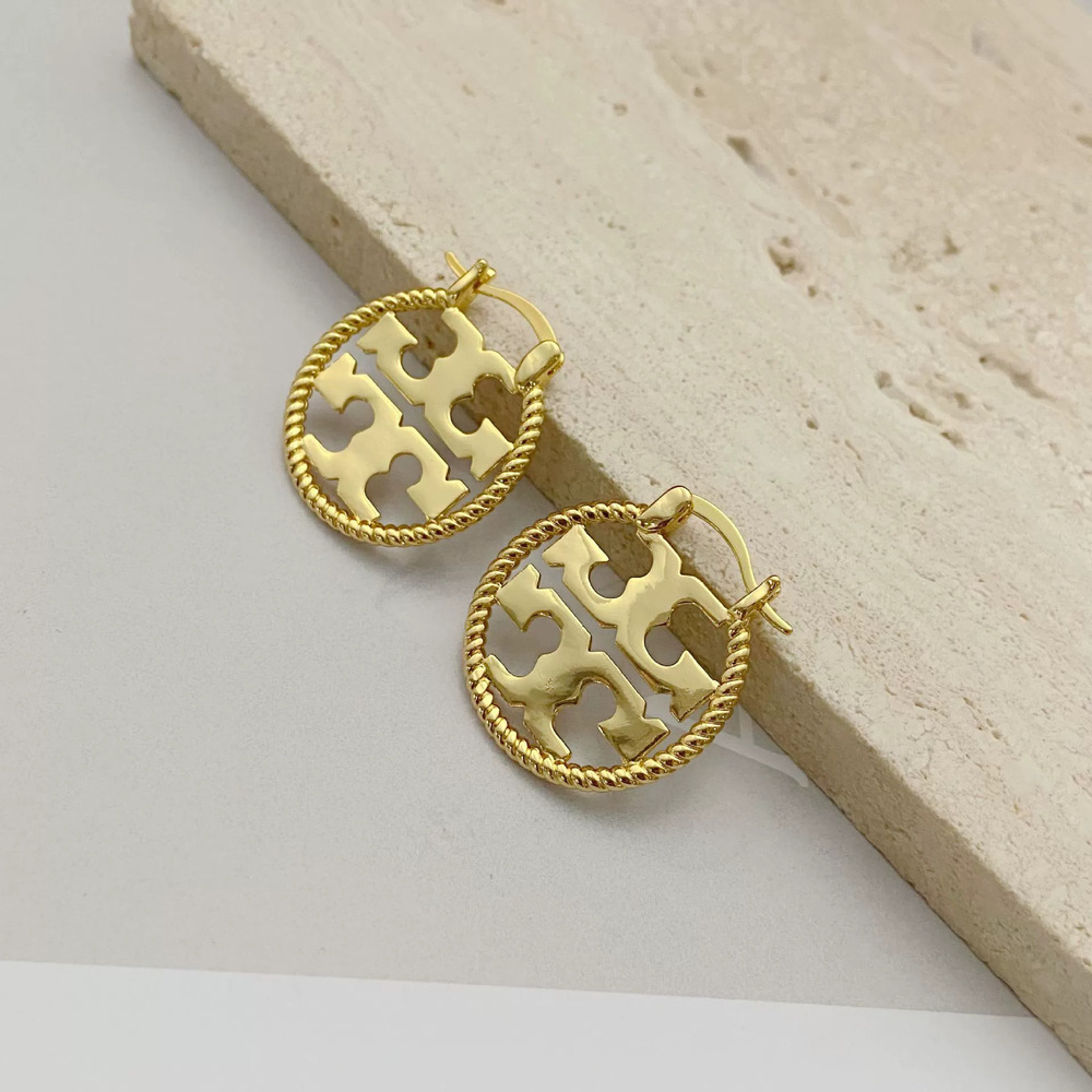 Tory Burch Round Hollow Letter Enameled Metal Earrings